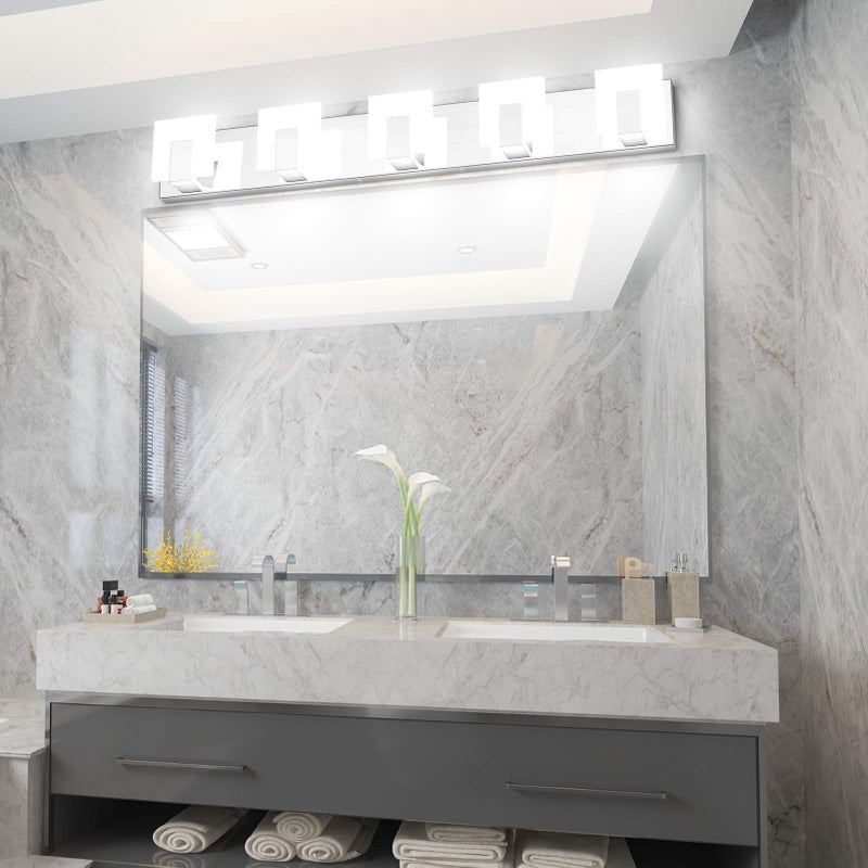 Aipsun 5 Lights Modern LED Bathroom Vanity Light Acrylic Stainless Steel Chrome Up and Down Bathroom Wall Light Over Mirror(White Light 6000K) - Image 4